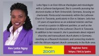 ATW and PATR Public Lecture: “Prosperity Gospel and Charismatisation of the Mainline Churches in Dar es Salaam,” by Rev Leita Ngoy